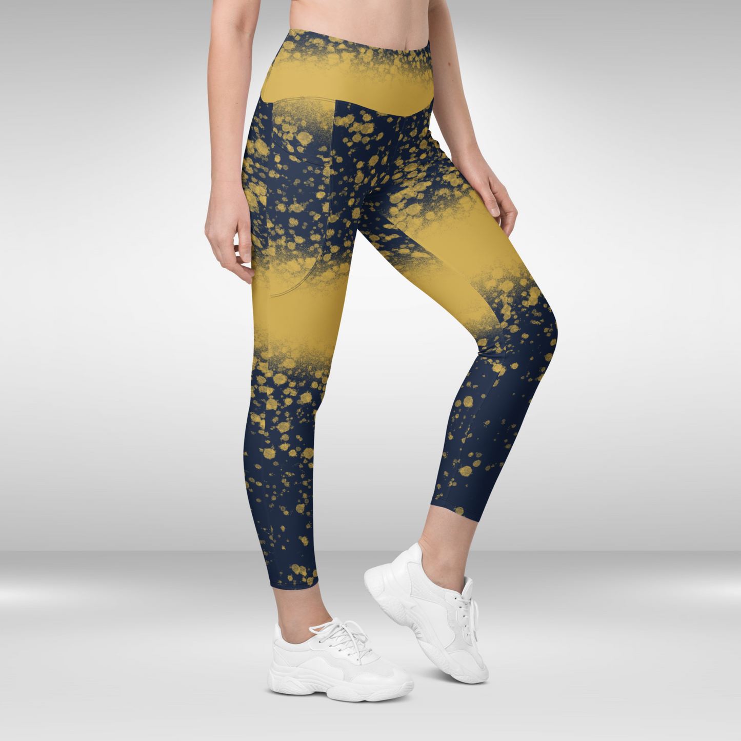 Women Gym Legging With Pockets - Abstract Gold Print