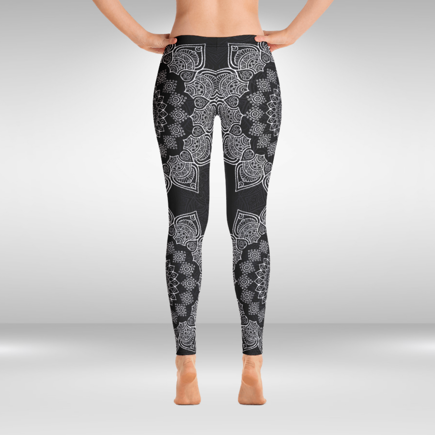 Women Gym Legging - Black and White Mandala Print