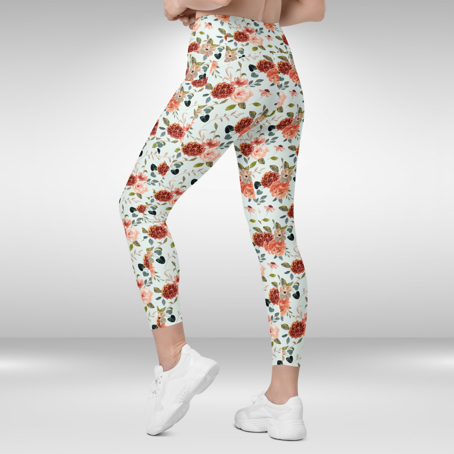 Women Gym Legging With Pockets - Floral Print