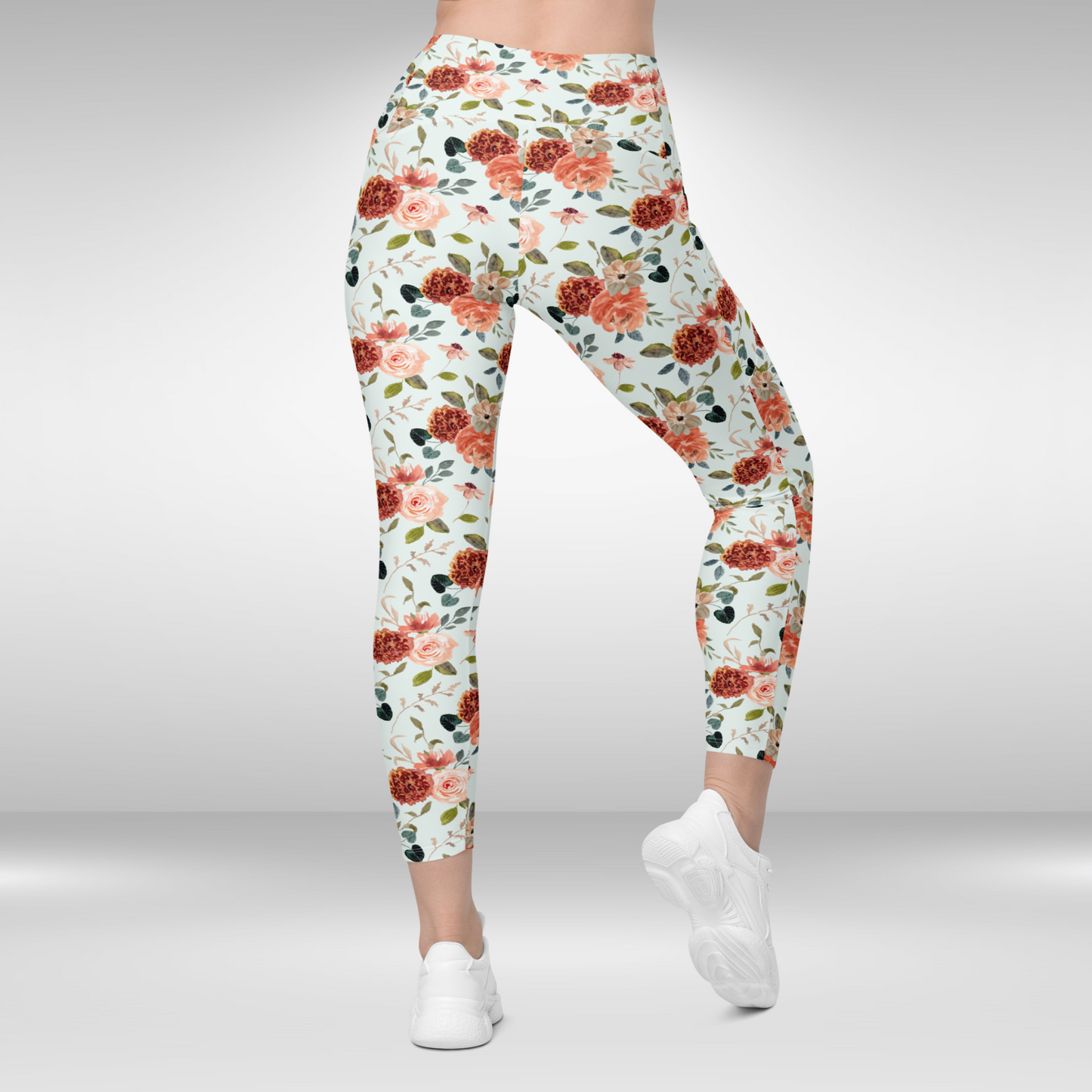 Women Gym Legging With Pockets - Floral Print