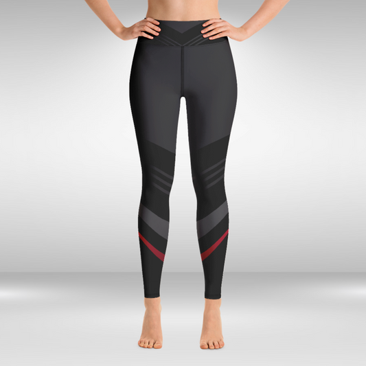 Women Yoga Legging - Black and Red Stripe Print