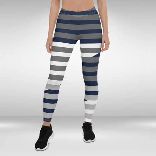 Women Gym Legging - Blue and Grey Stripe Print