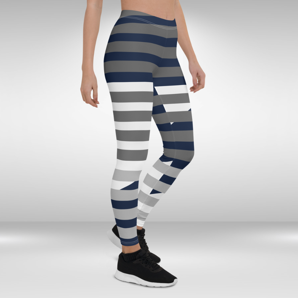 Women Gym Legging - Blue and Grey Stripe Print