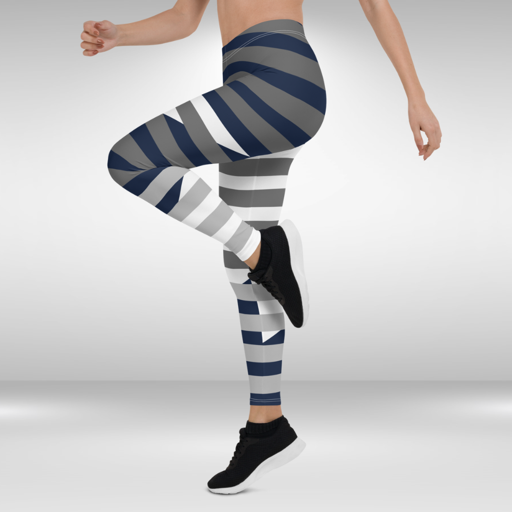 Women Gym Legging - Blue and Grey Stripe Print