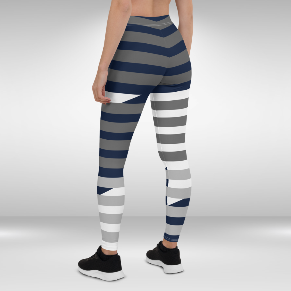 Women Gym Legging - Blue and Grey Stripe Print