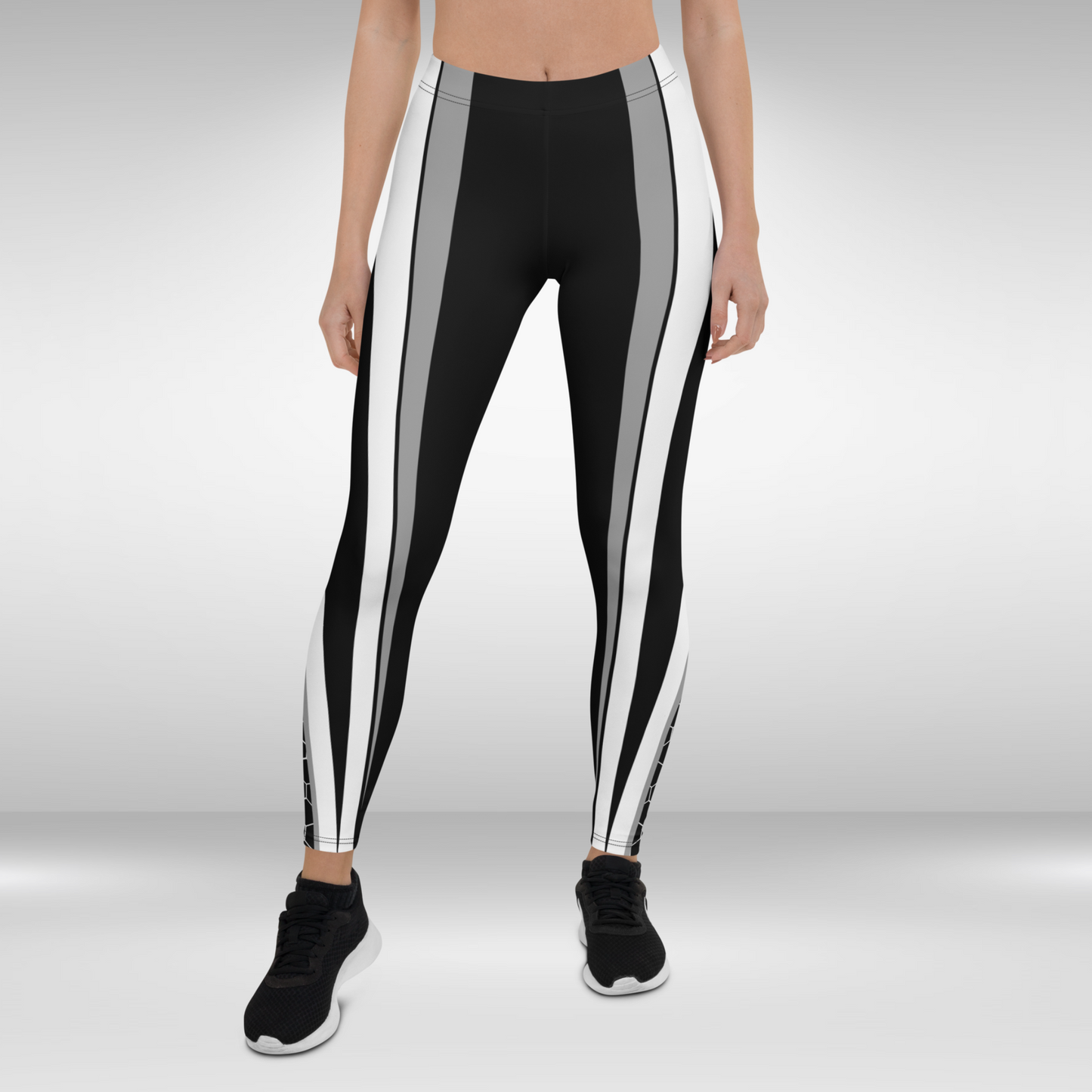 Women Gym Legging - Black and White Honeycomb Print