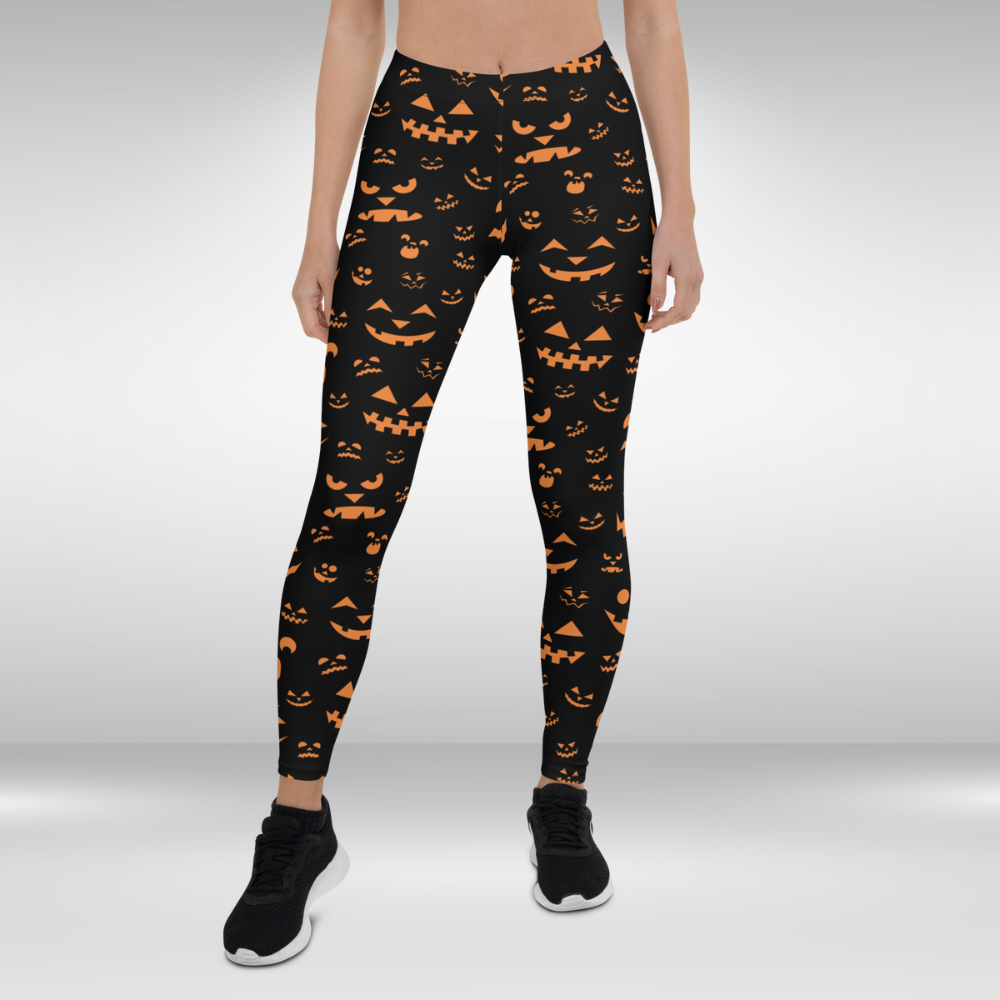 Women Gym Legging - Halloween Jack O Lantern Print