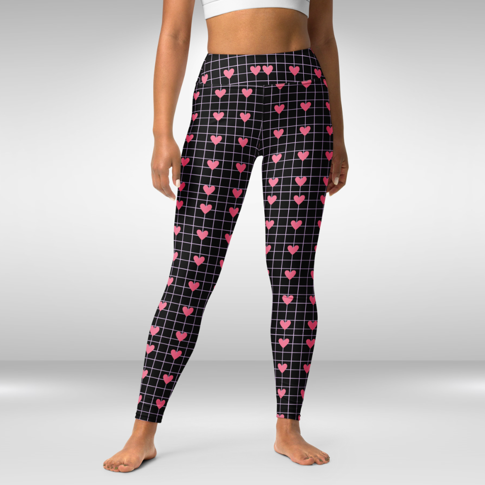 Leggings For Women - Black Colour Heart Print