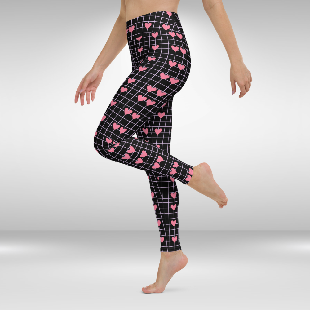 Leggings For Women - Black Colour Heart Print