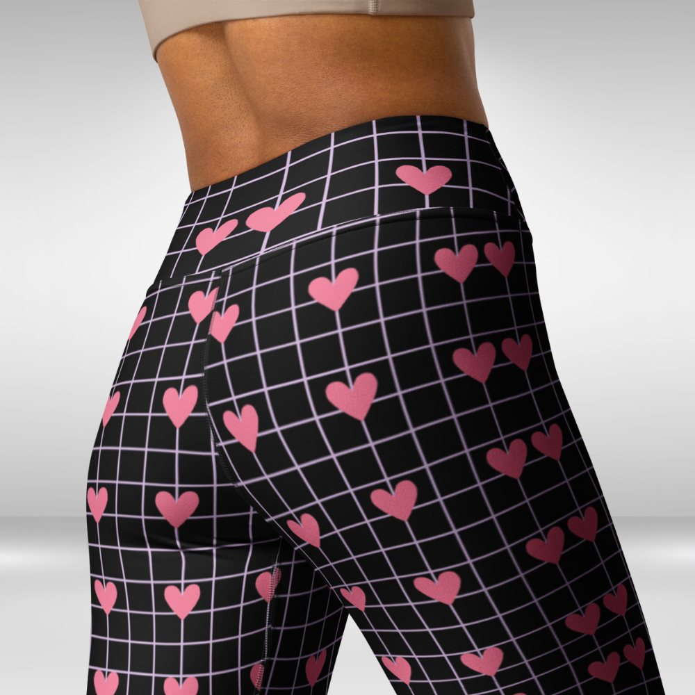 Leggings For Women - Black Colour Heart Print