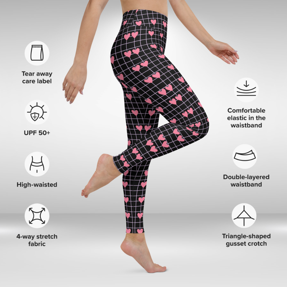 Leggings For Women - Black Colour Heart Print