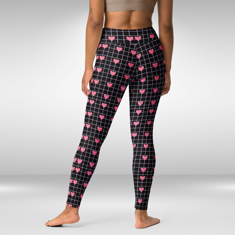 Leggings For Women - Black Colour Heart Print