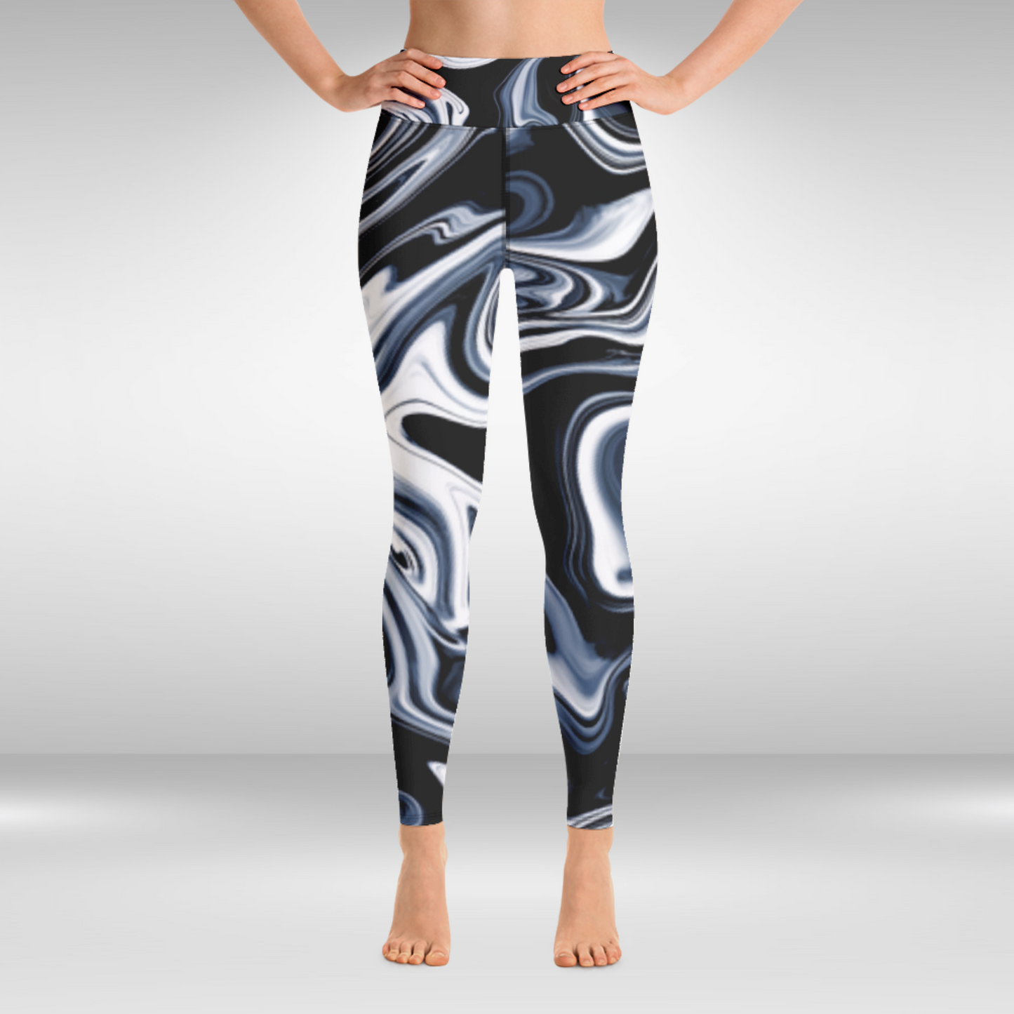 Women Yoga Legging - Black Marble Print