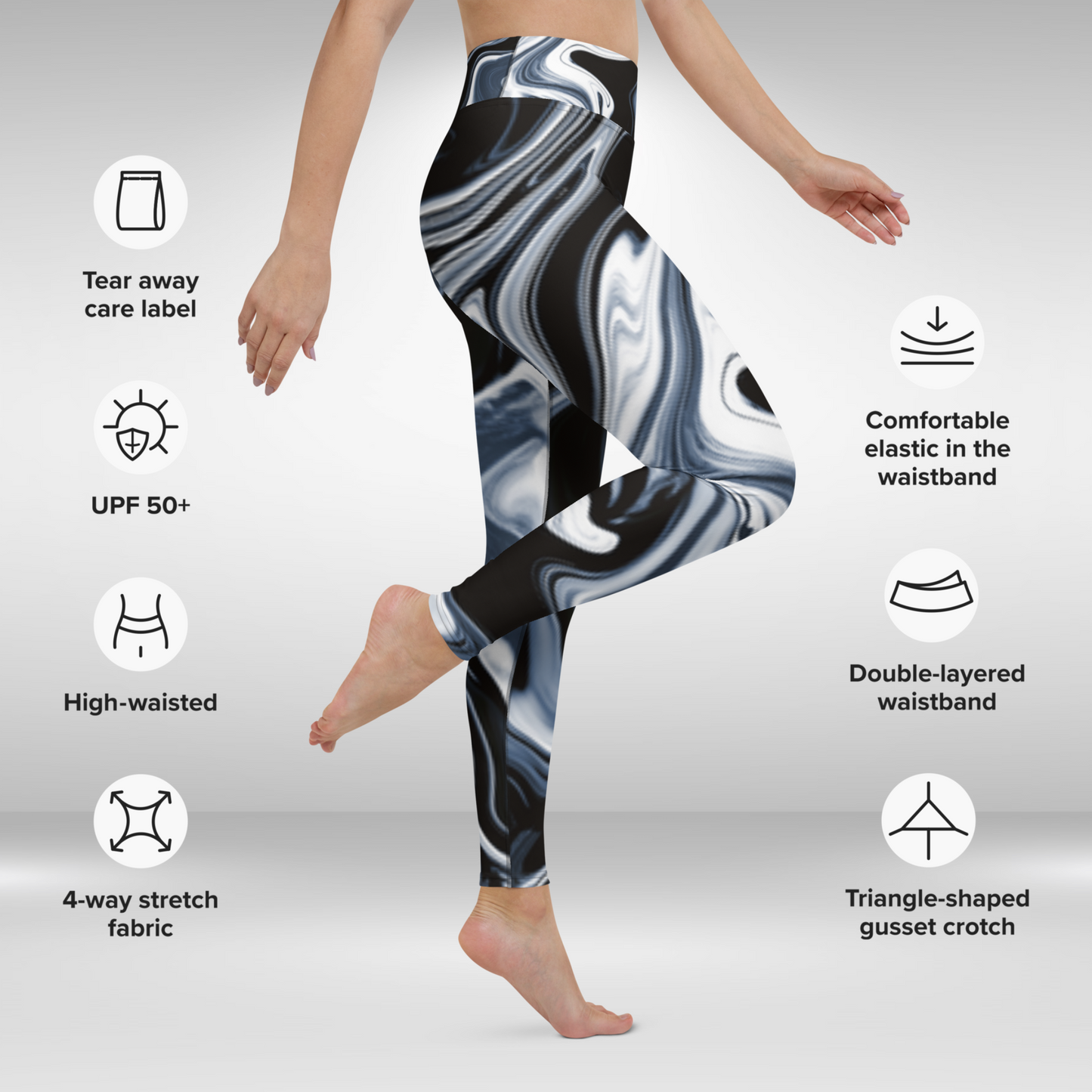 Women Yoga Legging - Black Marble Print