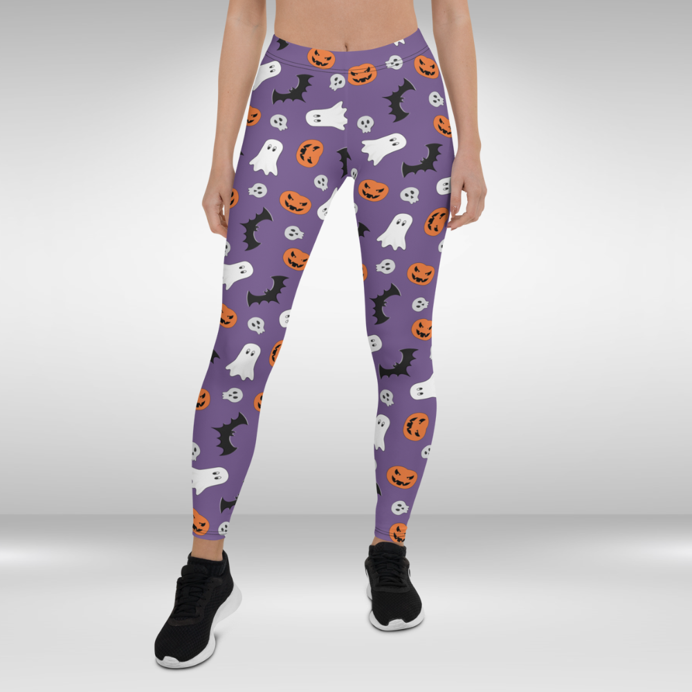 Women Gym Legging - Purple Spooky Halloween Print