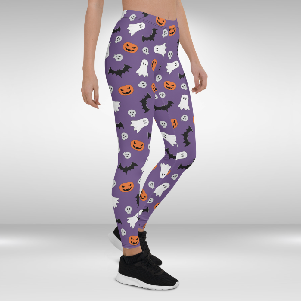 Women Gym Legging - Purple Spooky Halloween Print