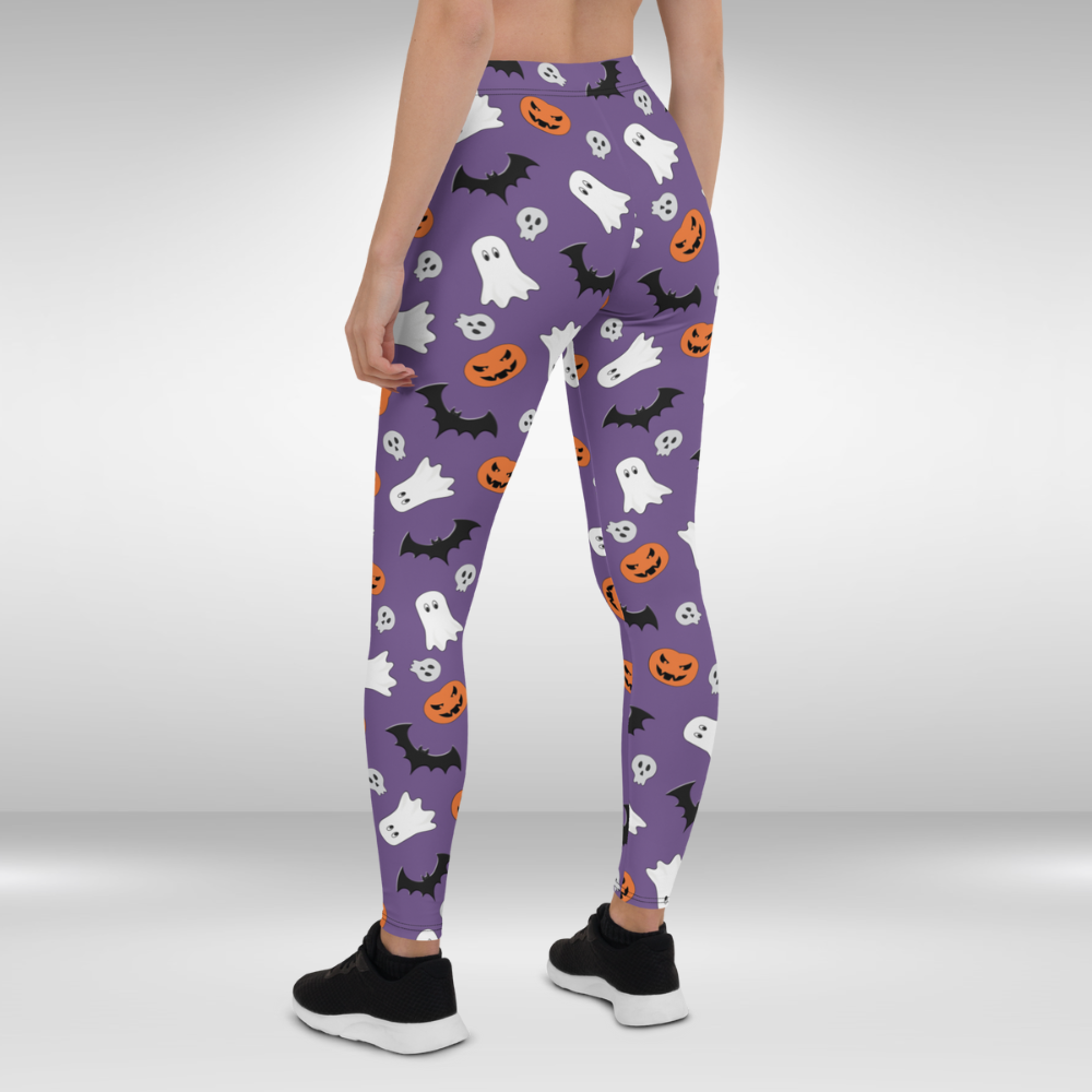 Women Gym Legging - Purple Spooky Halloween Print