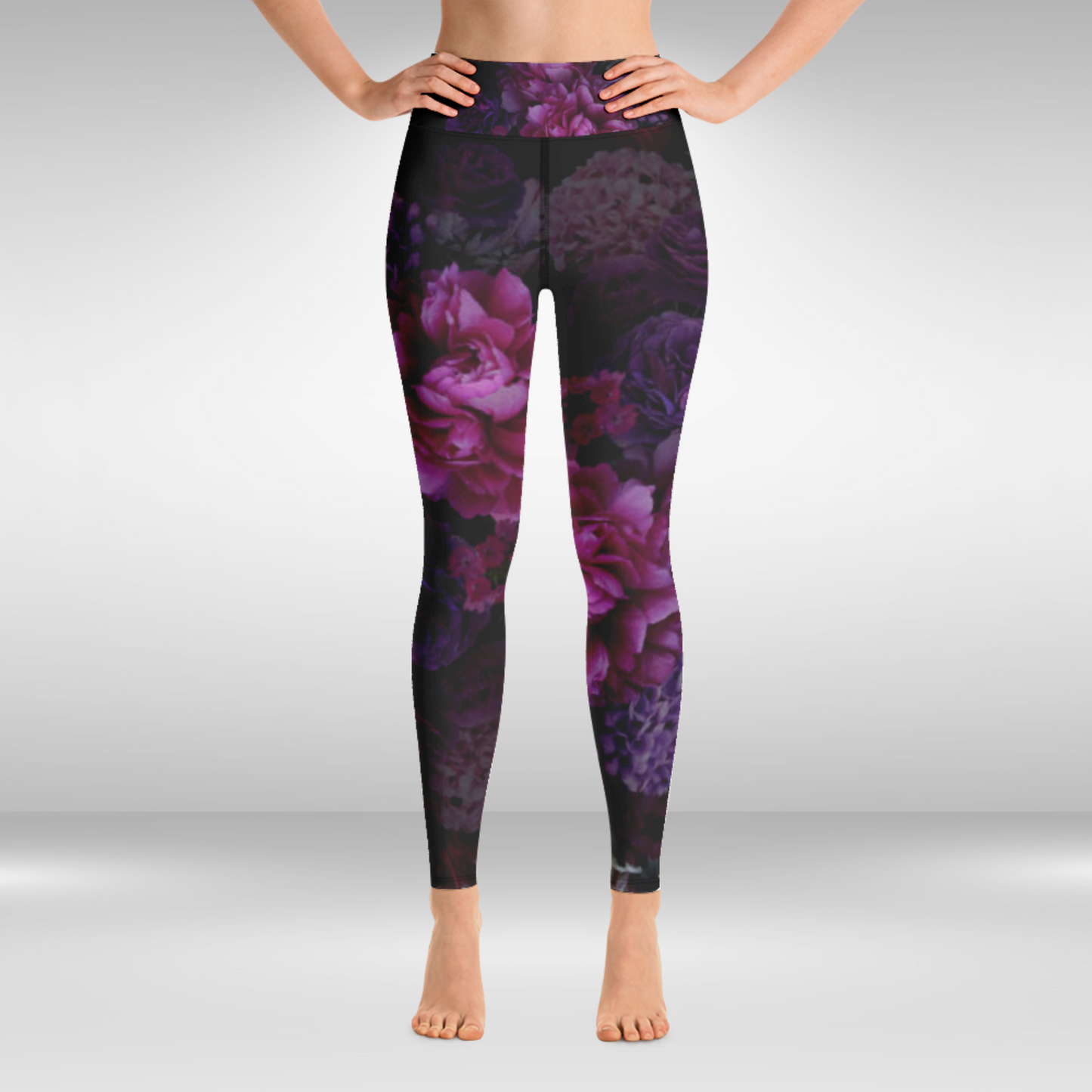 Women Yoga Legging - Black Rose Print