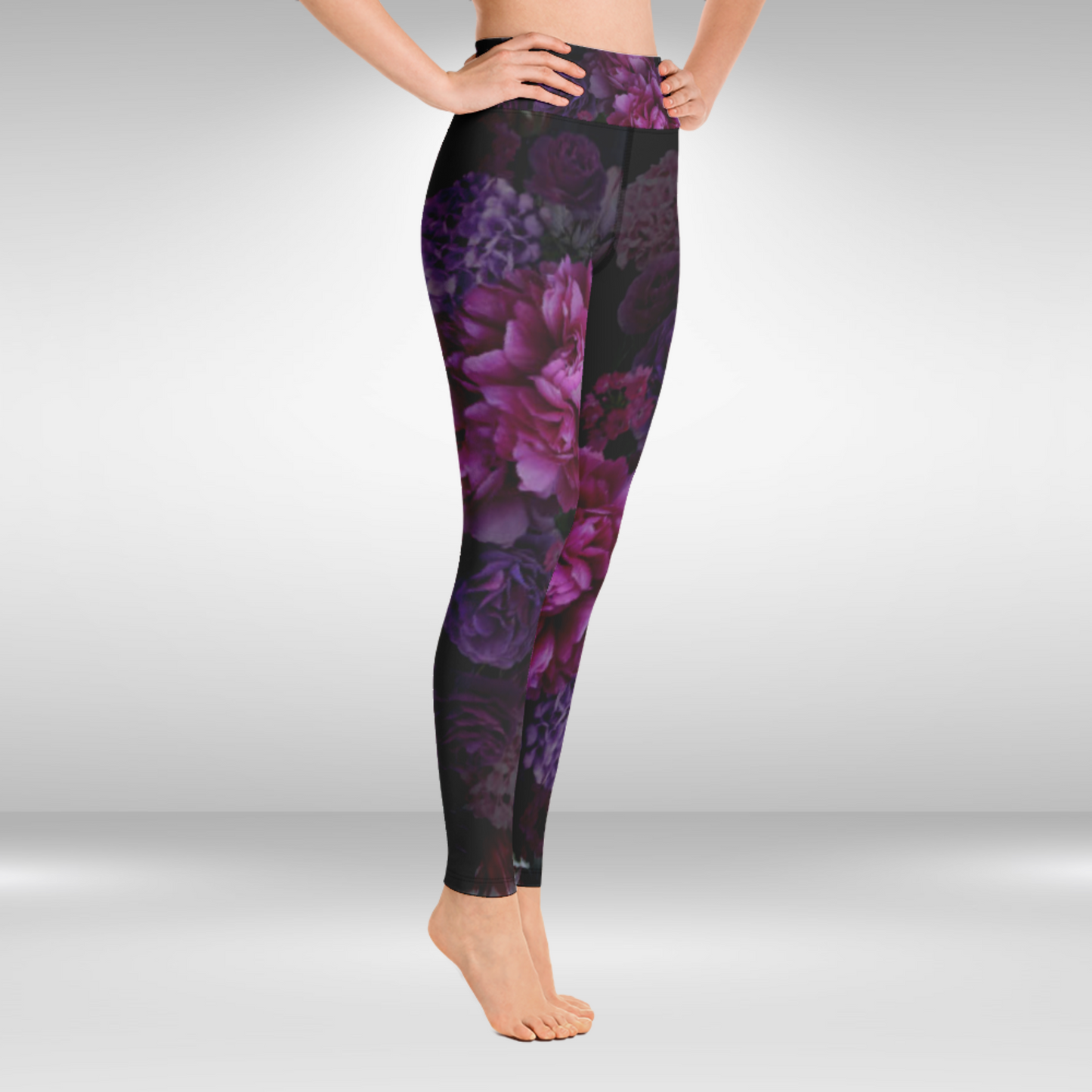 Women Yoga Legging - Black Rose Print