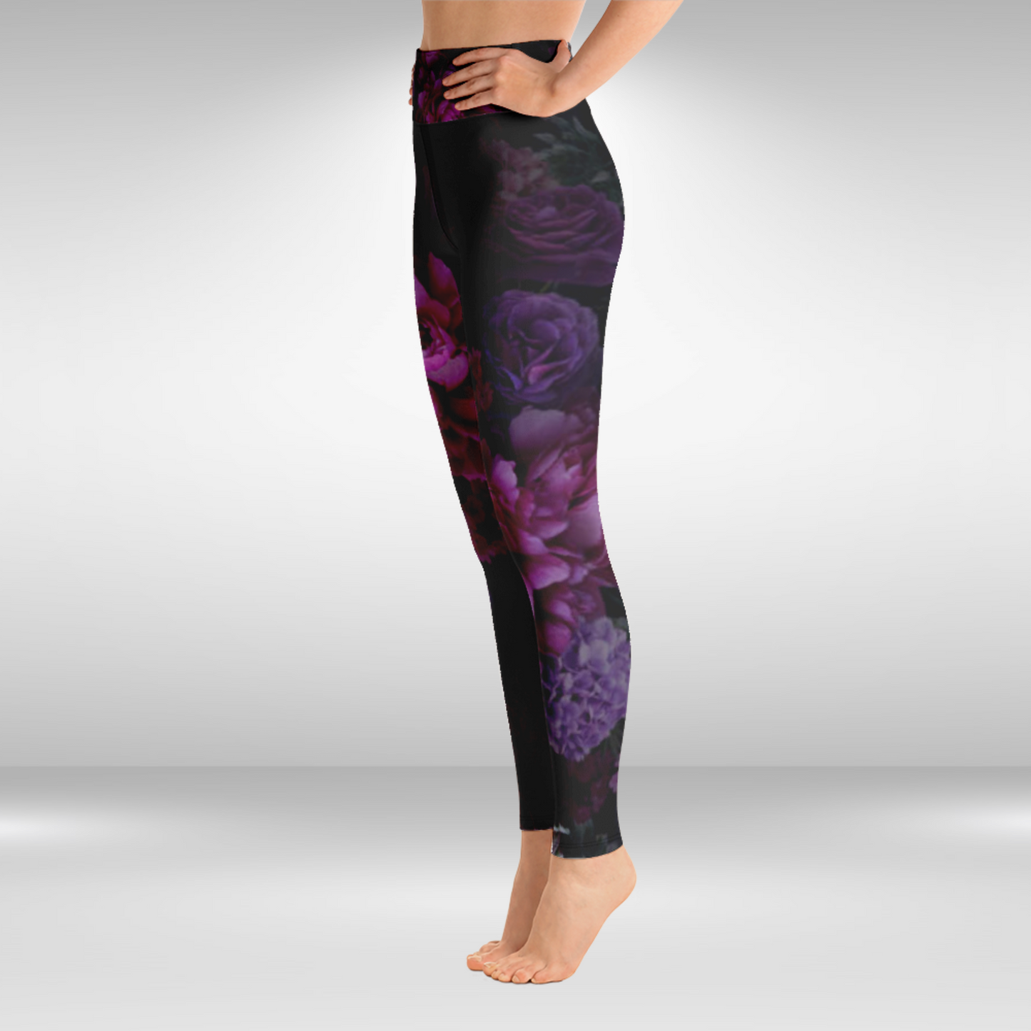 Women Yoga Legging - Black Rose Print