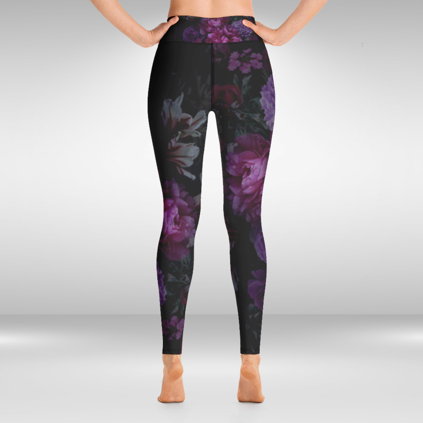 Women Yoga Legging - Black Rose Print