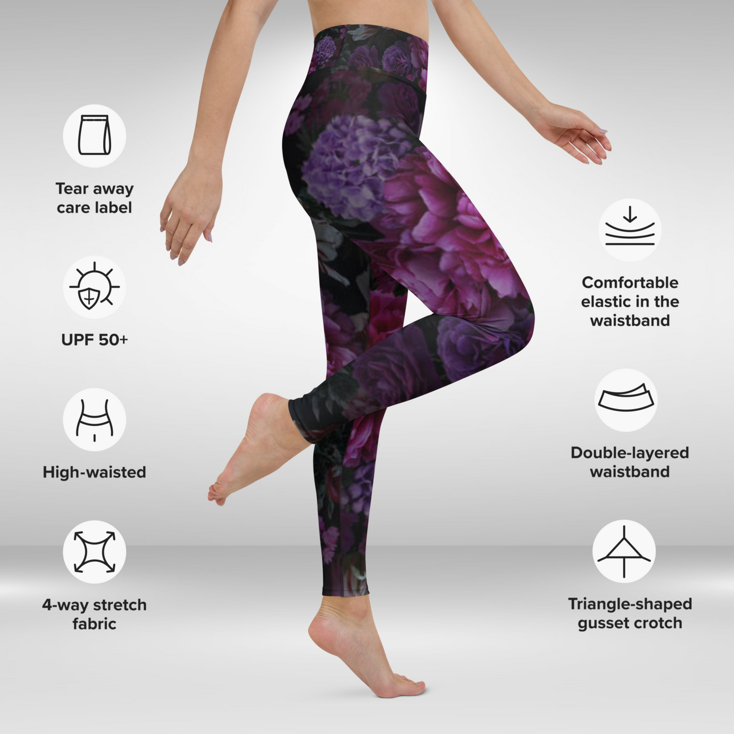 Women Yoga Legging - Black Rose Print