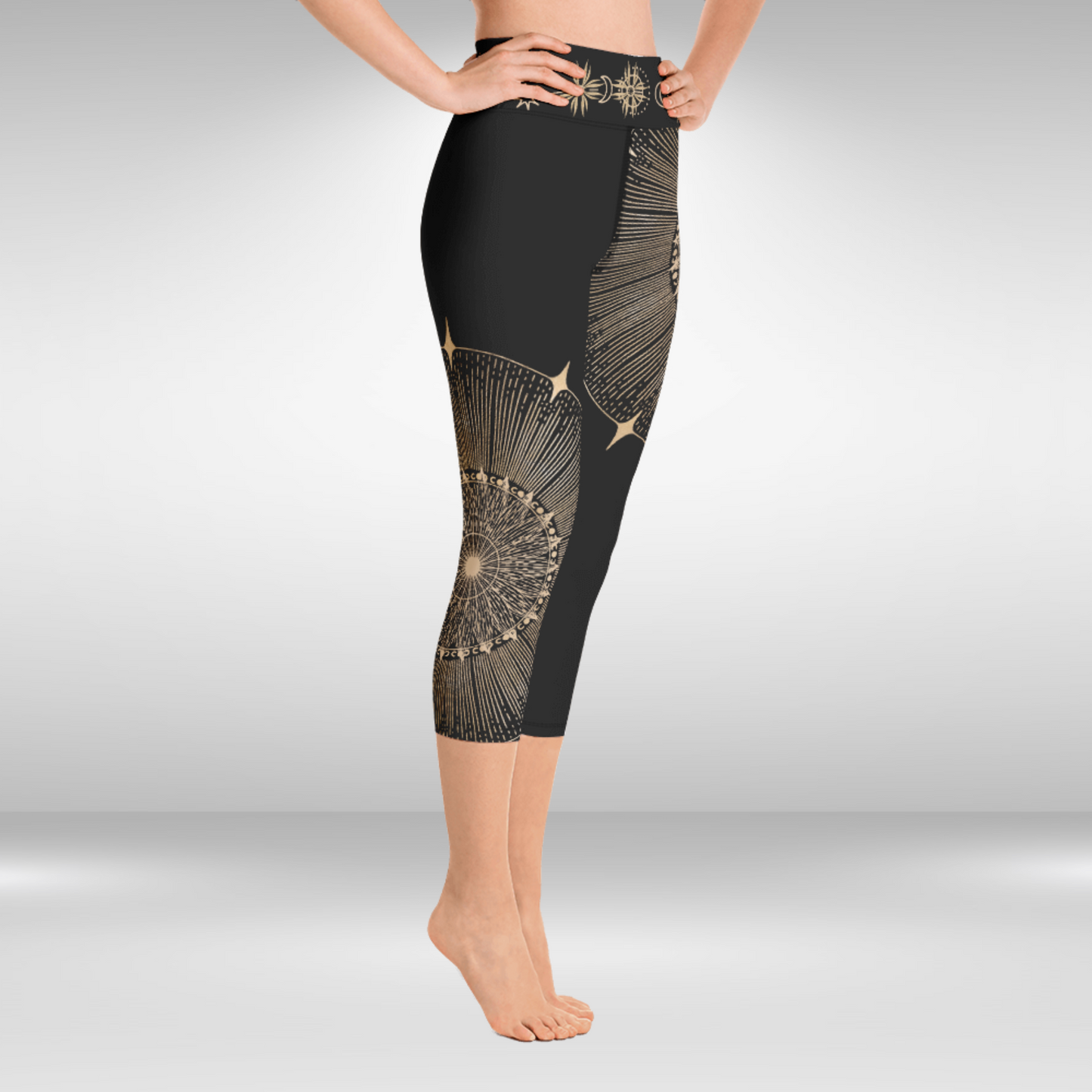 Women Capri Legging - Gold Sun Mandala Print