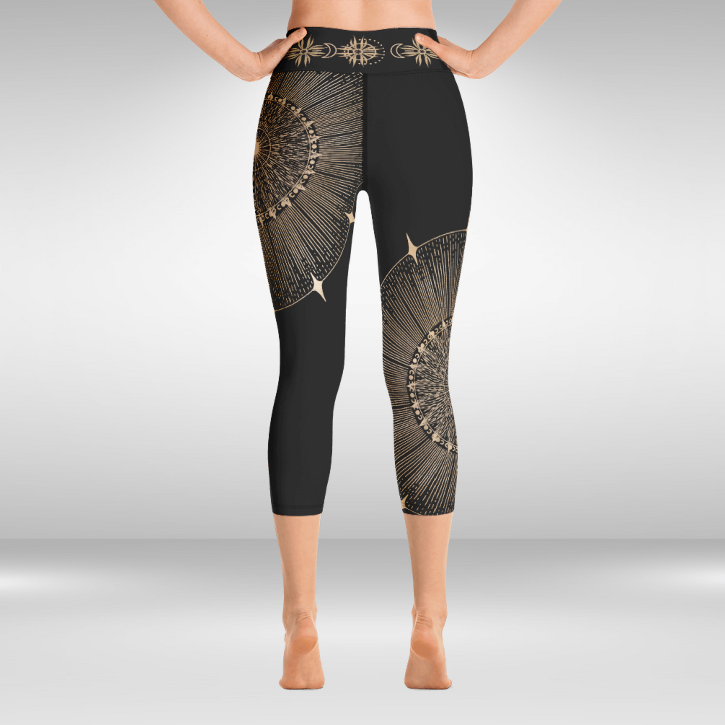 Women Capri Legging - Gold Sun Mandala Print