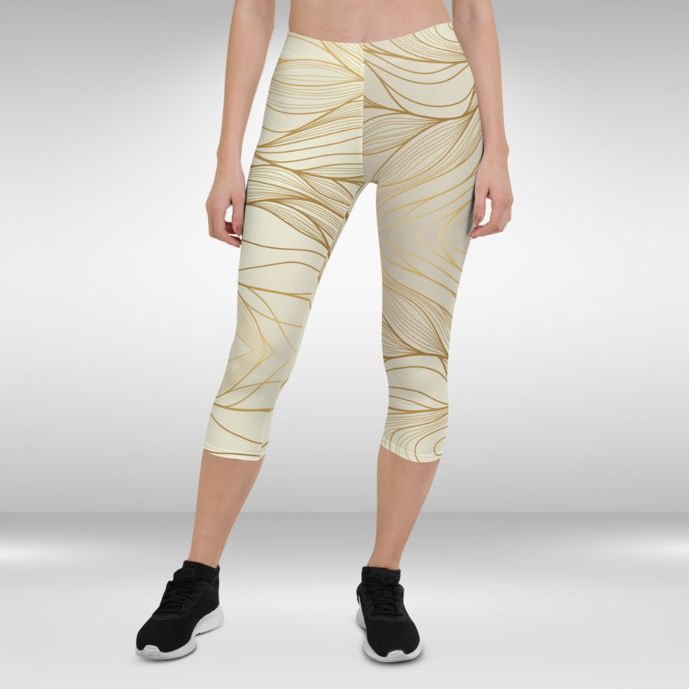 Women Capri Legging - Gold Flow Print