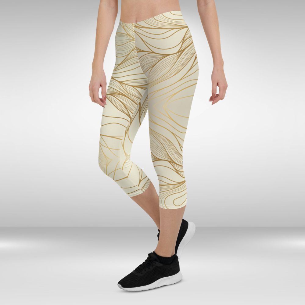 Women Capri Legging - Gold Flow Print