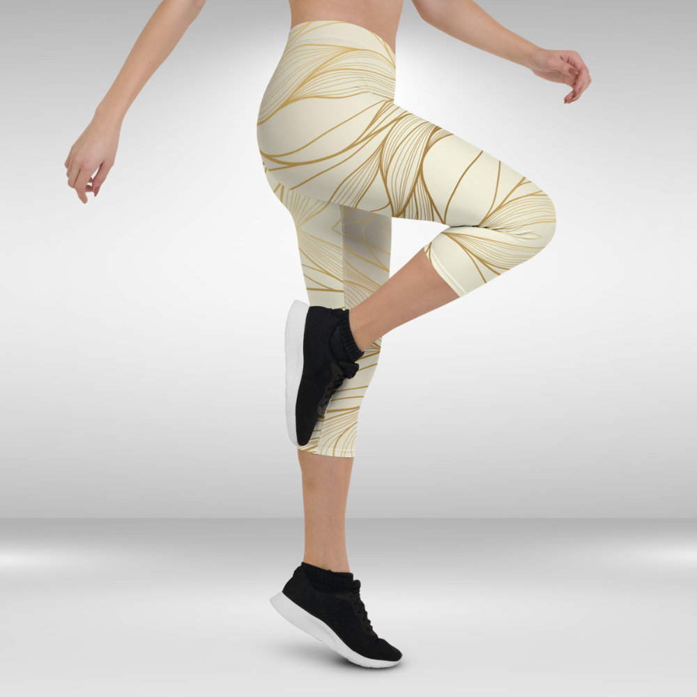 Women Capri Legging - Gold Flow Print