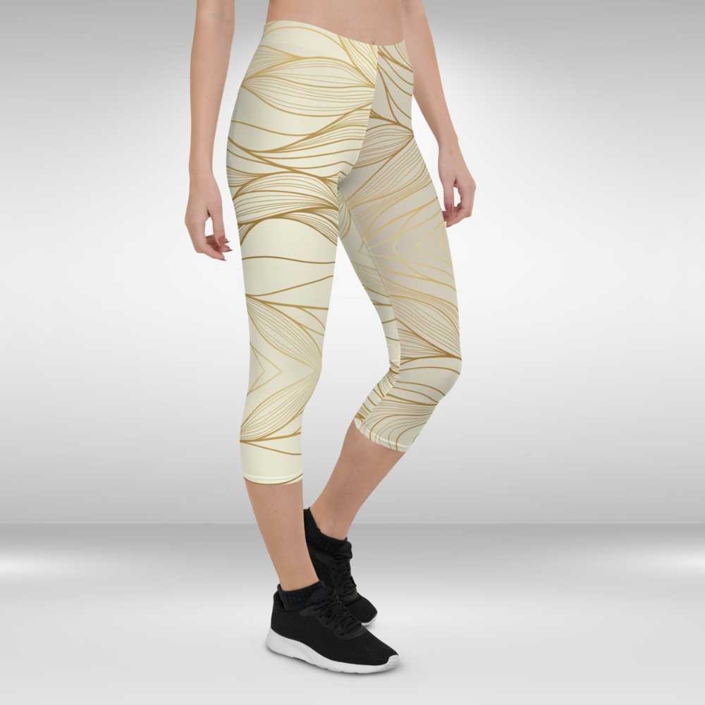 Women Capri Legging - Gold Flow Print