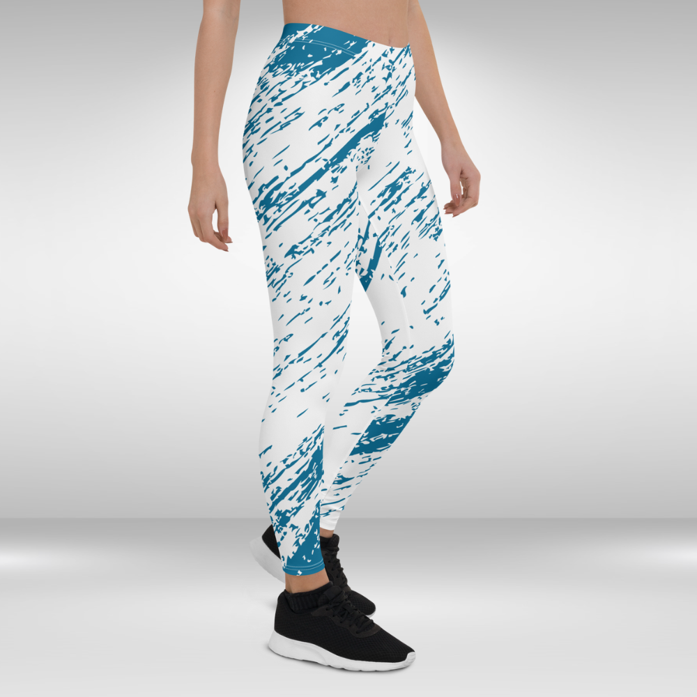 Women Gym Legging - Blue and White Abstract Print