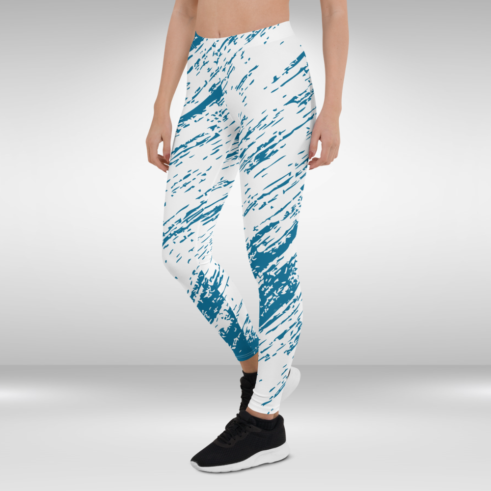 Women Gym Legging - Blue and White Abstract Print