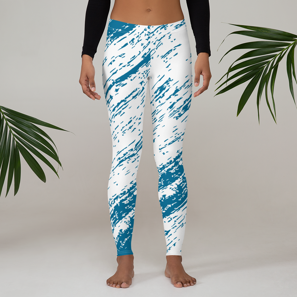 Women Gym Legging - Blue and White Abstract Print