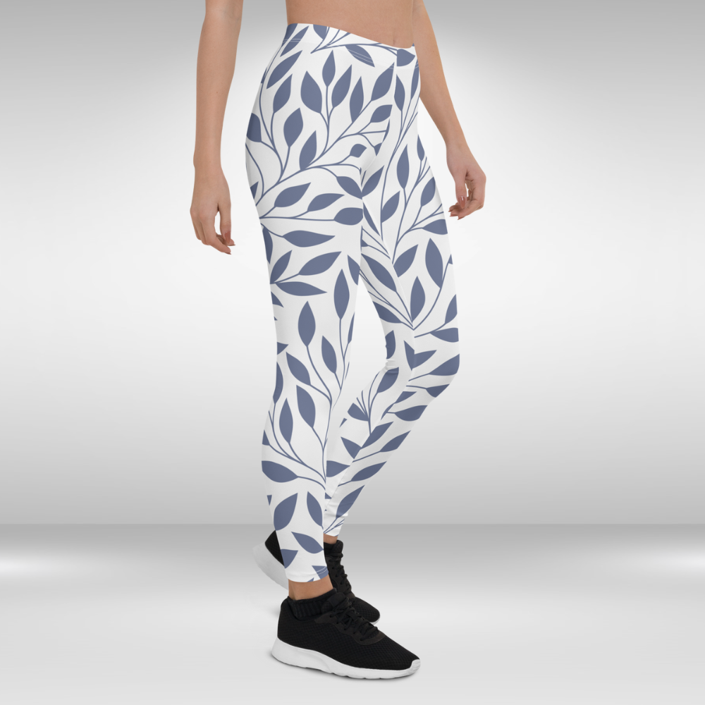 Women Gym Legging - Blue Leafy print