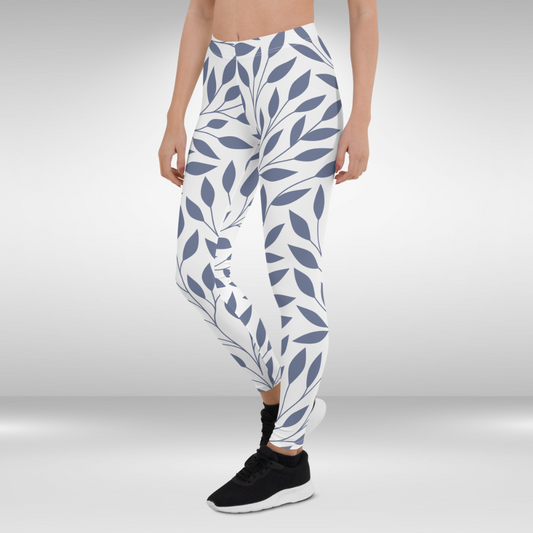 Women Gym Legging - Blue Leafy print