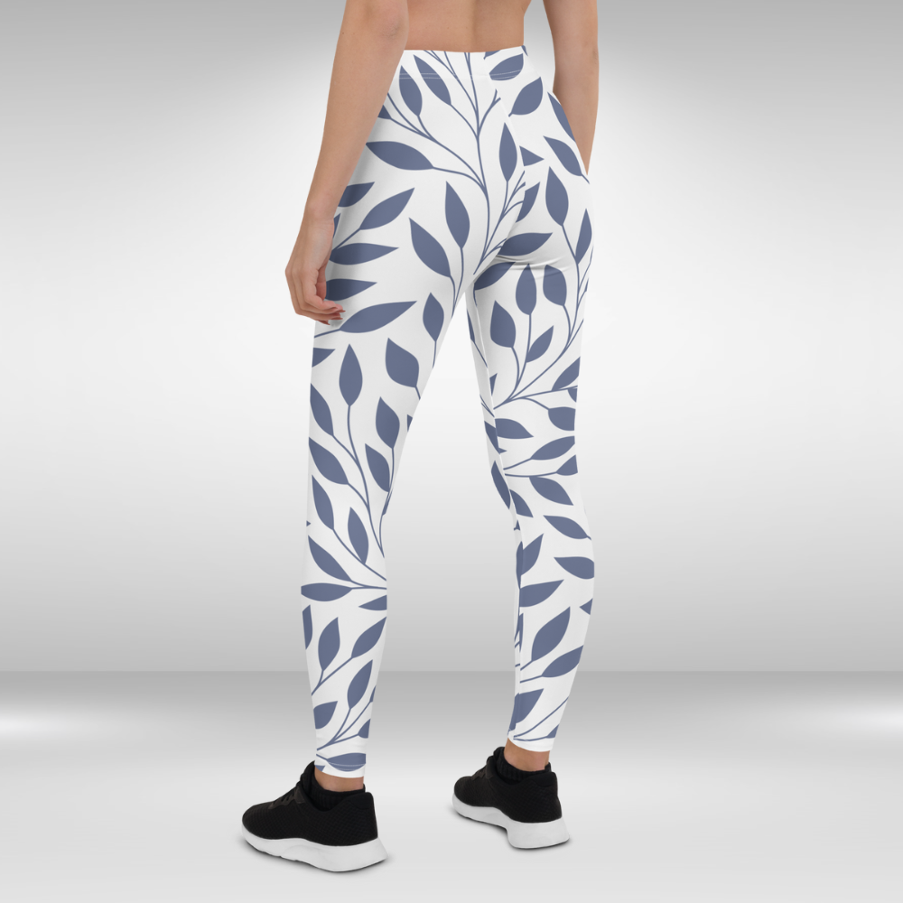 Women Gym Legging - Blue Leafy print