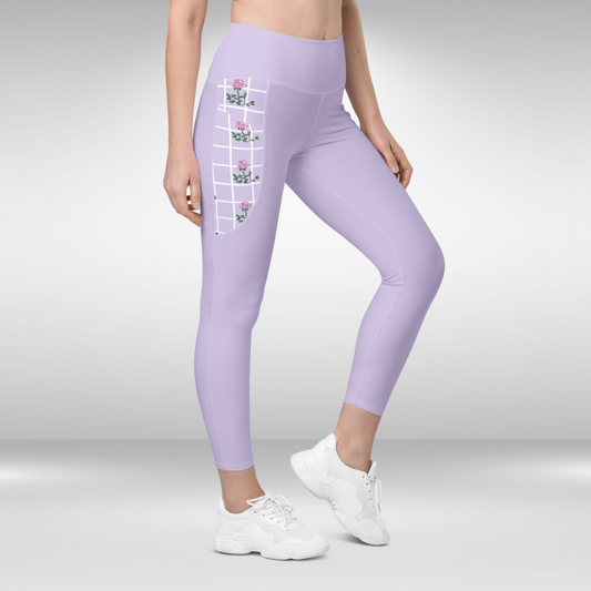 Women Legging with pockets - Light Purple Floral Print