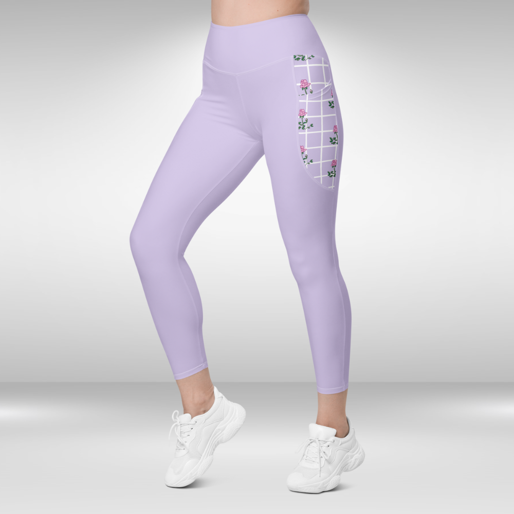 Women Legging with pockets - Light Purple Floral Print