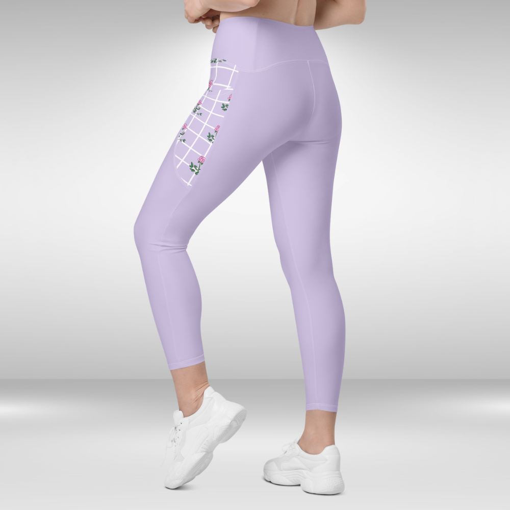 Women Legging with pockets - Light Purple Floral Print