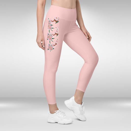 Women Legging With Pockets - Pink Lily Print