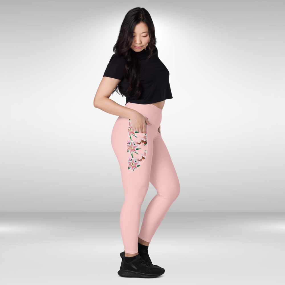 Women Legging With Pockets - Pink Lily Print