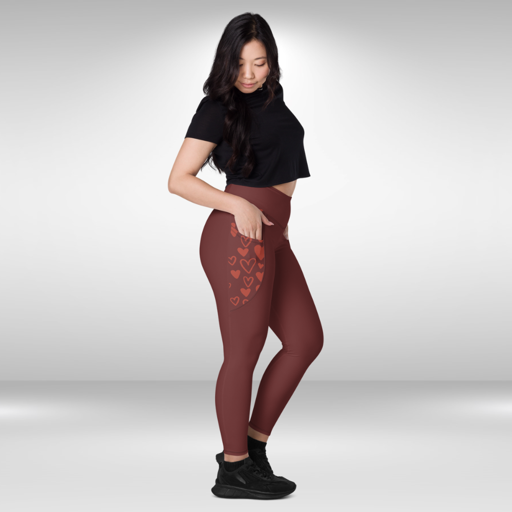 Women Legging With Pockets - Maroon - Plus Sizes Available