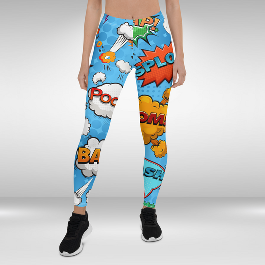 Women Gym Legging - Blue Comic Super Hero Print