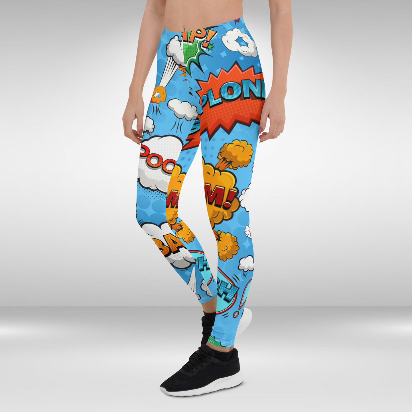 Women Gym Legging - Blue Comic Super Hero Print