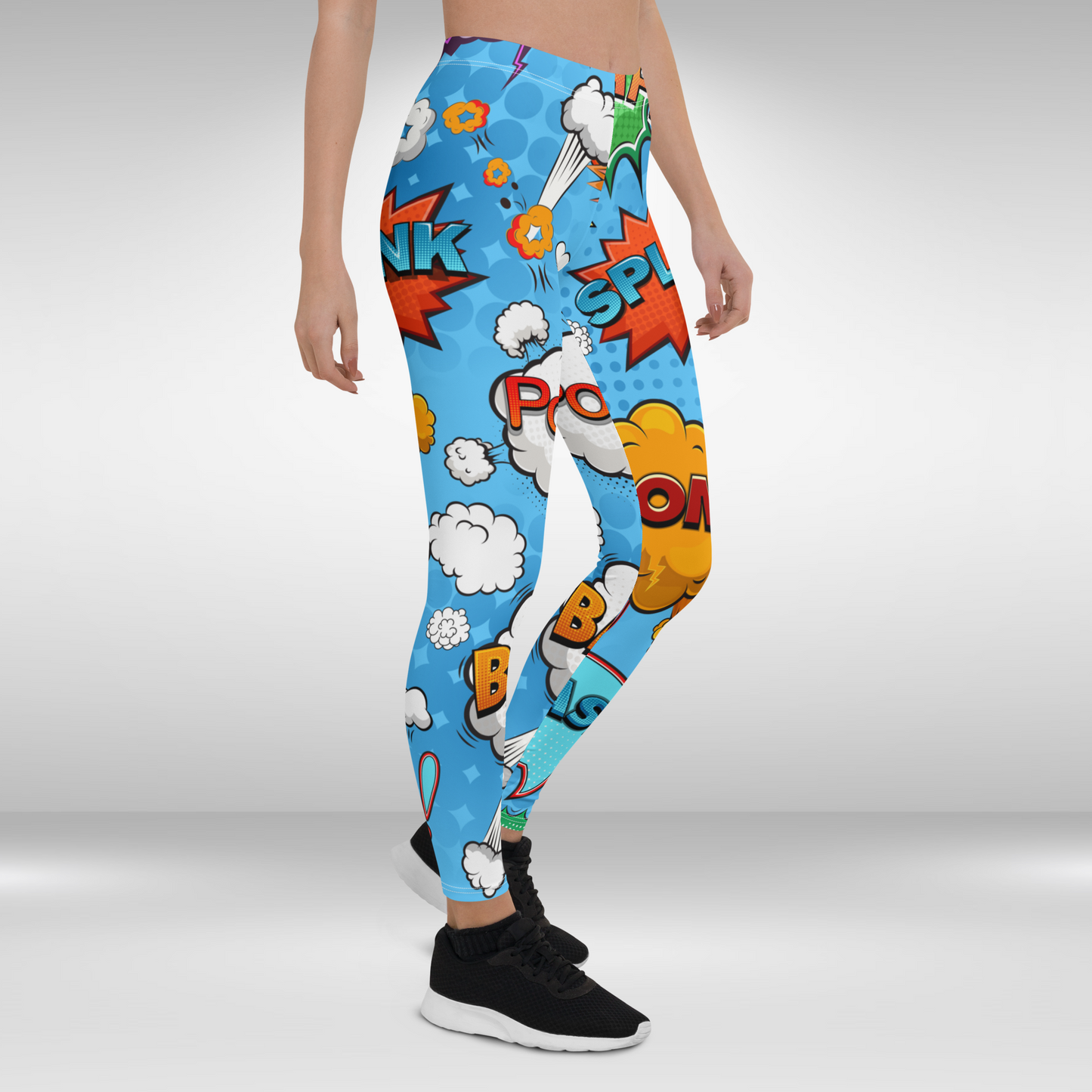 Women Gym Legging - Blue Comic Super Hero Print