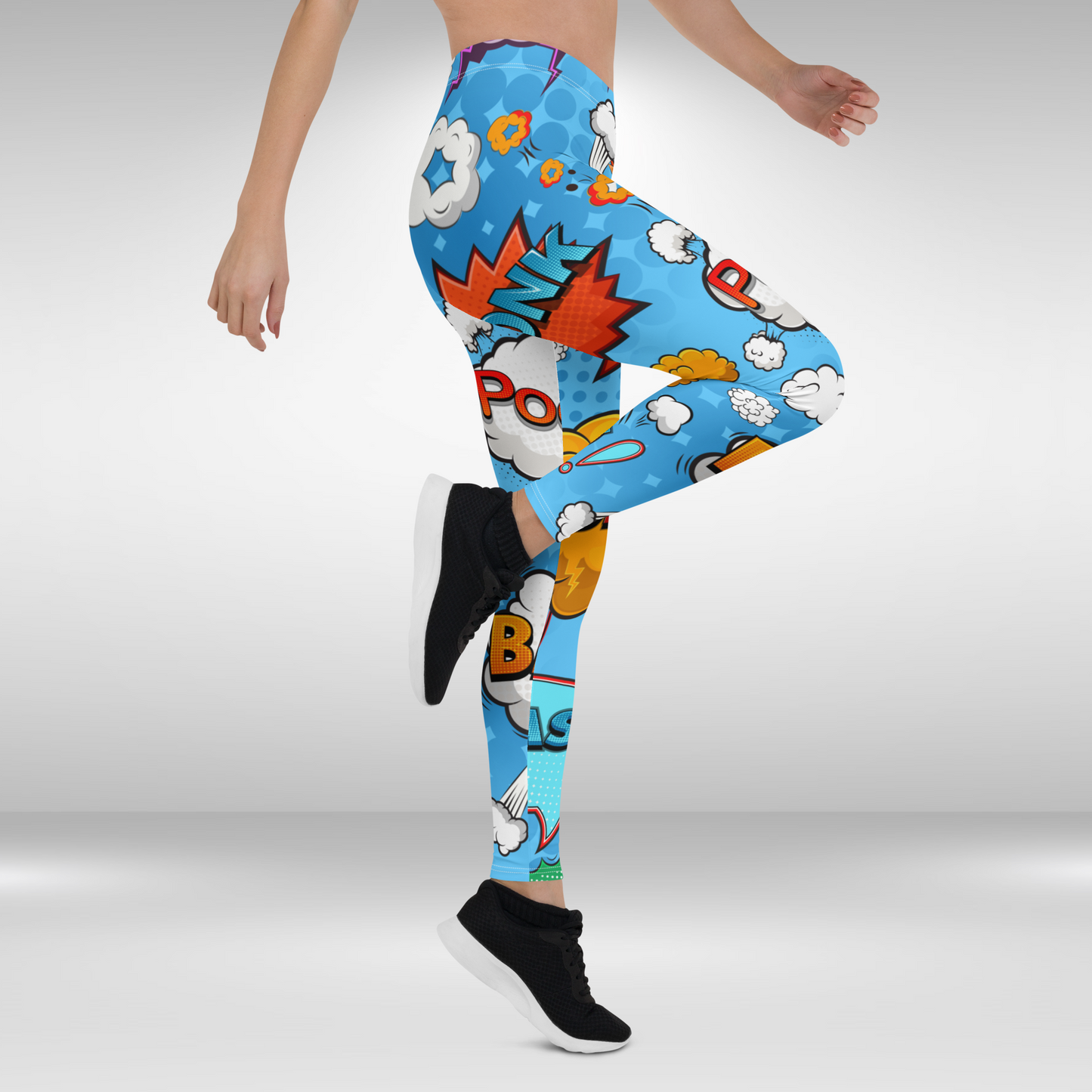 Women Gym Legging - Blue Comic Super Hero Print