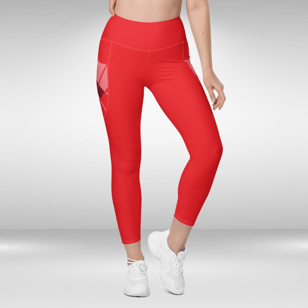 Women Legging With Pockets - Solid Red - Plus Sizes Available