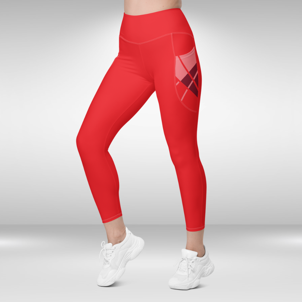 Women Legging With Pockets - Solid Red - Plus Sizes Available